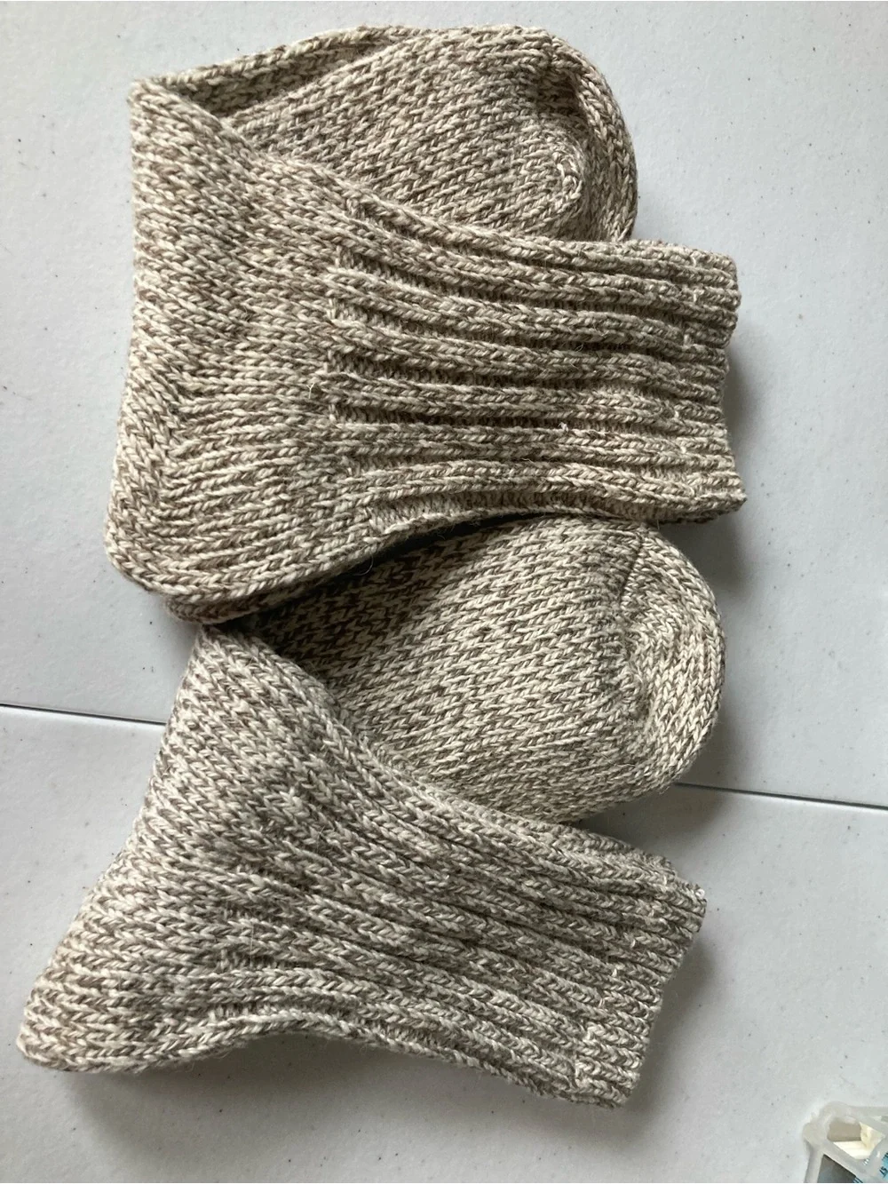 Men's Marled Crew Socks in Natural Beige